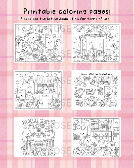 Fall Coloring Pages Digital Download